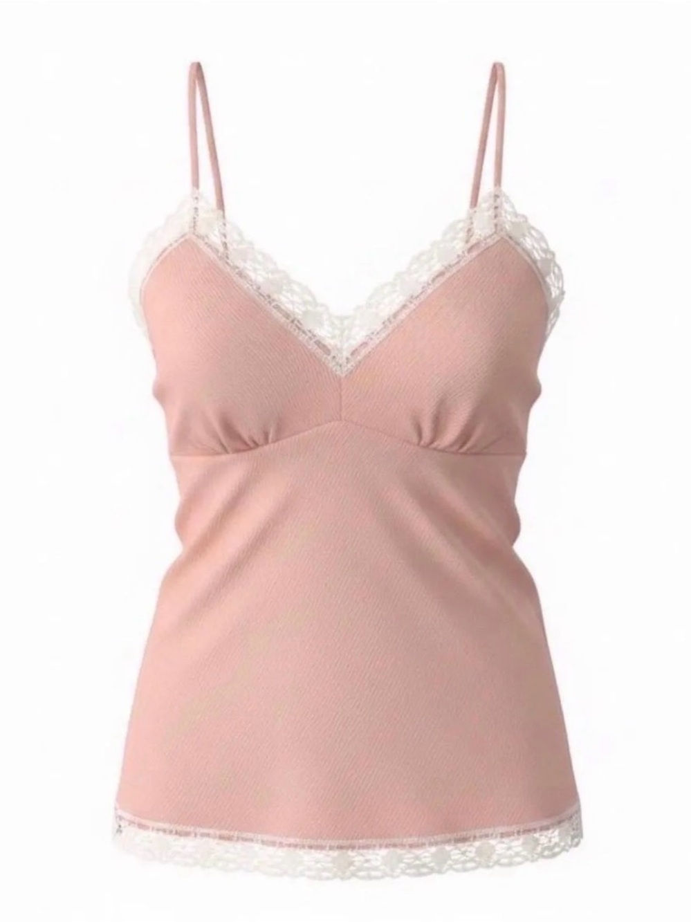 Gold Hawk 100% Silk Lace-Trim V-Neck Camisole - Peach